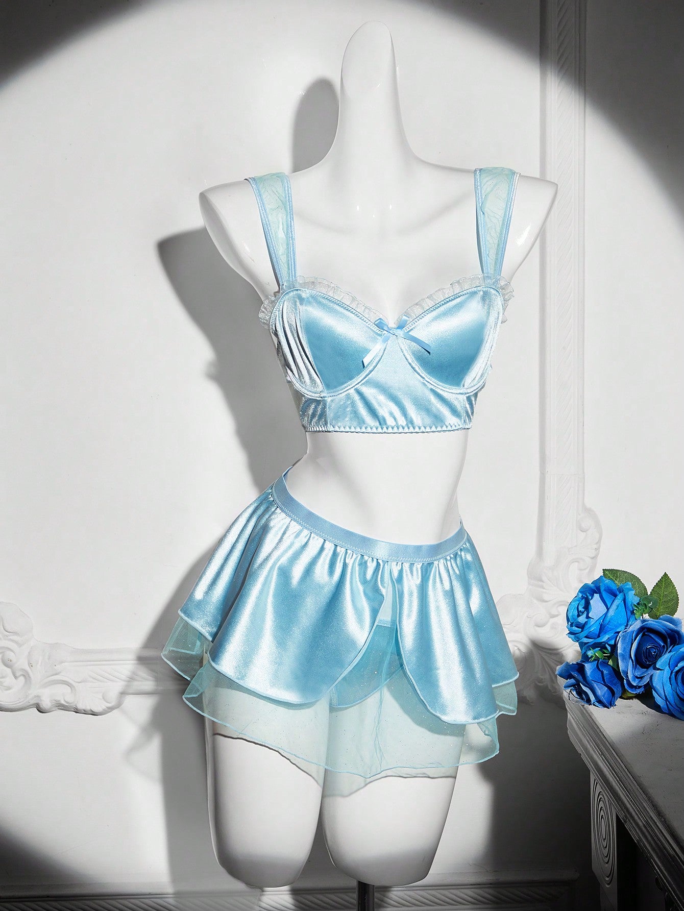 Fantasy Costume 3pcs/Set Women's Cute Bow Decor Underwired Sexy Lingerie Set